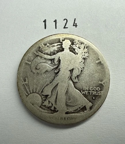 1916 D Obv Walking Liberty Half Dollar US 50c 90% Silver Coin