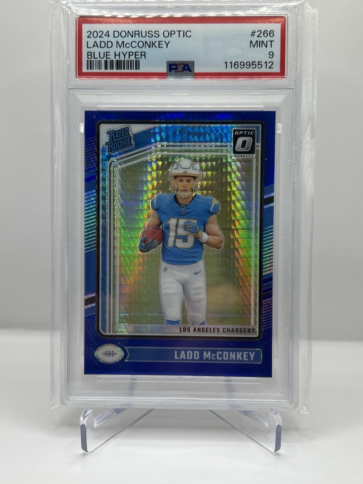 2024 Panini Donruss Optic Rated Rookie Ladd McConkey #266 Blue Hyper Prizm (RC)