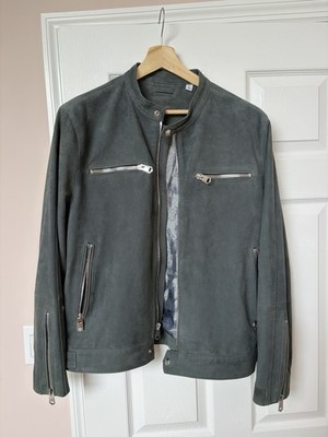 New Robert Graham Gray Suede Bomber Jacket Men's Large Classic Fit