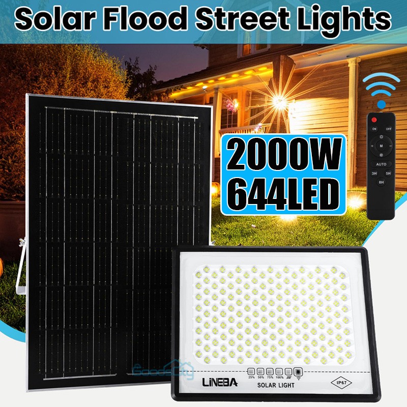 2000W LED Solar Flood Lights Outdoor Street Light Dusk to Dawn Flood Wall Lamp