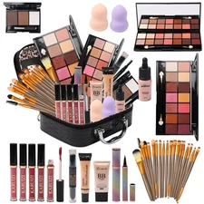 All in One Makeup Kit - 2X14 Eyeshadow Palette, Liquid Foundation, Black 