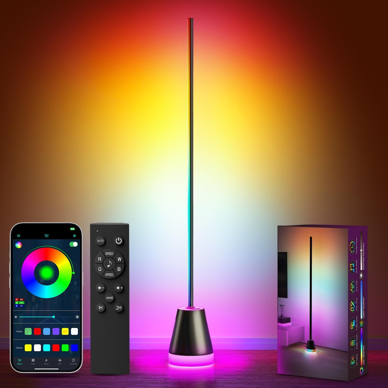 Smart RGB LED Corner Floor Lamp,172 Leds Bright Standing Lamps for Living Room w