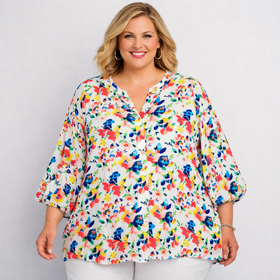 Woman Within Blouse Womens 3X White Floral Popover Cottagecore Boho Romantic
