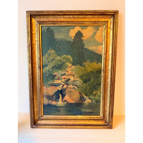 Moody Impressionist Signed Landscape Oil Painting Gilt Wood James Bute Co. Label
