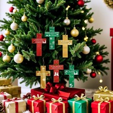 Hanging Wooden Cross Decoration Christmas Tree Wooden Pendant; Cross C1T4