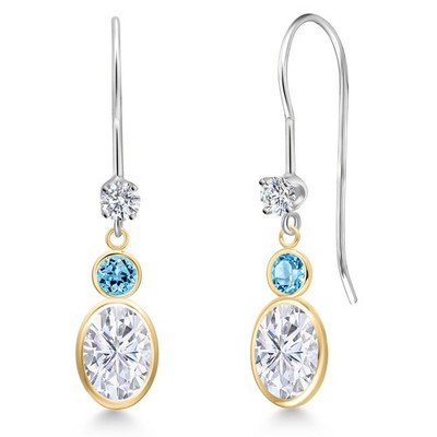 14K Two Tone Gold White Moissanite and Swiss Blue Topaz and Lab Grown Diamond