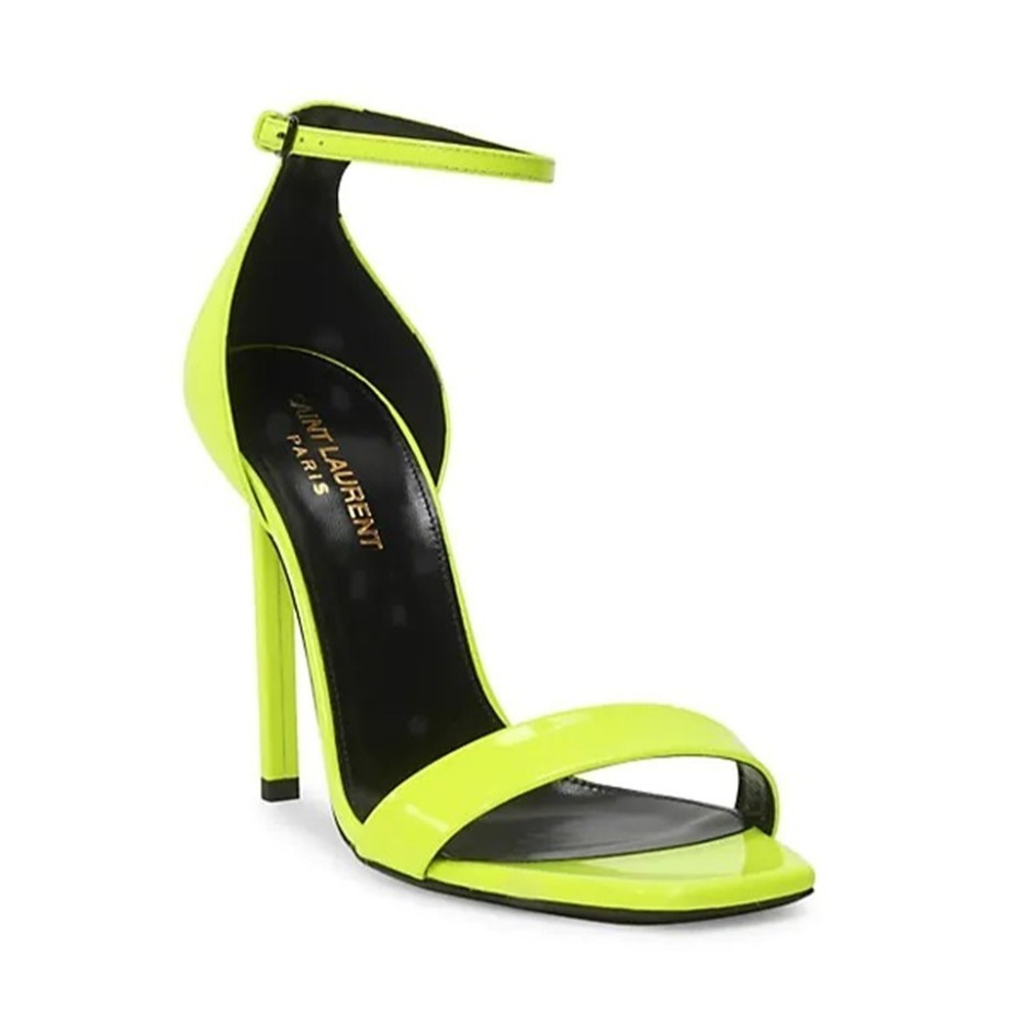 Sandali alla caviglia Saint Laurent ambra in pelle fluo e taglia US 10 EU 40 NUOVI