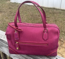 Coach Pink Pebbled Leather Satchel Studded Zipper Accents Gold Hardware