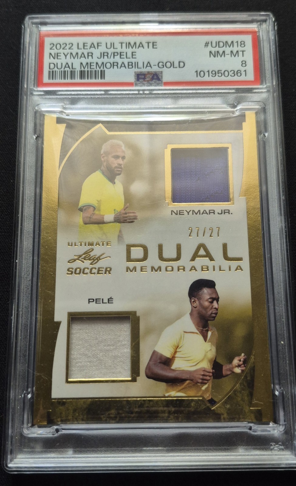 PELE/NEYMAR GAME USED JERSEY 27/27 (BOOKEND 1/1) PSA 8, POP 1 BRAZIL 🇧🇷 