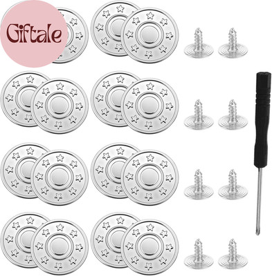 16 Pcs Jeans Buttons Replacement, 20Mm Instant No Sew Buttons for Pants, Removab