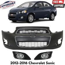 Front Bumper Cover Primed Plastic & Fog Lights Kit For 2012-2016 Chevrolet Sonic