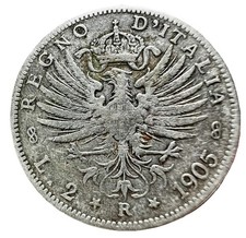 Italia 2 Lire 1905, Vittorio Emanuele III, Argento KM#33 844/37