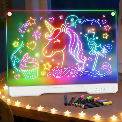 LED Drawing Board for Kids, 17'' Rechargeable Doodle Glow LED Note Board with Col