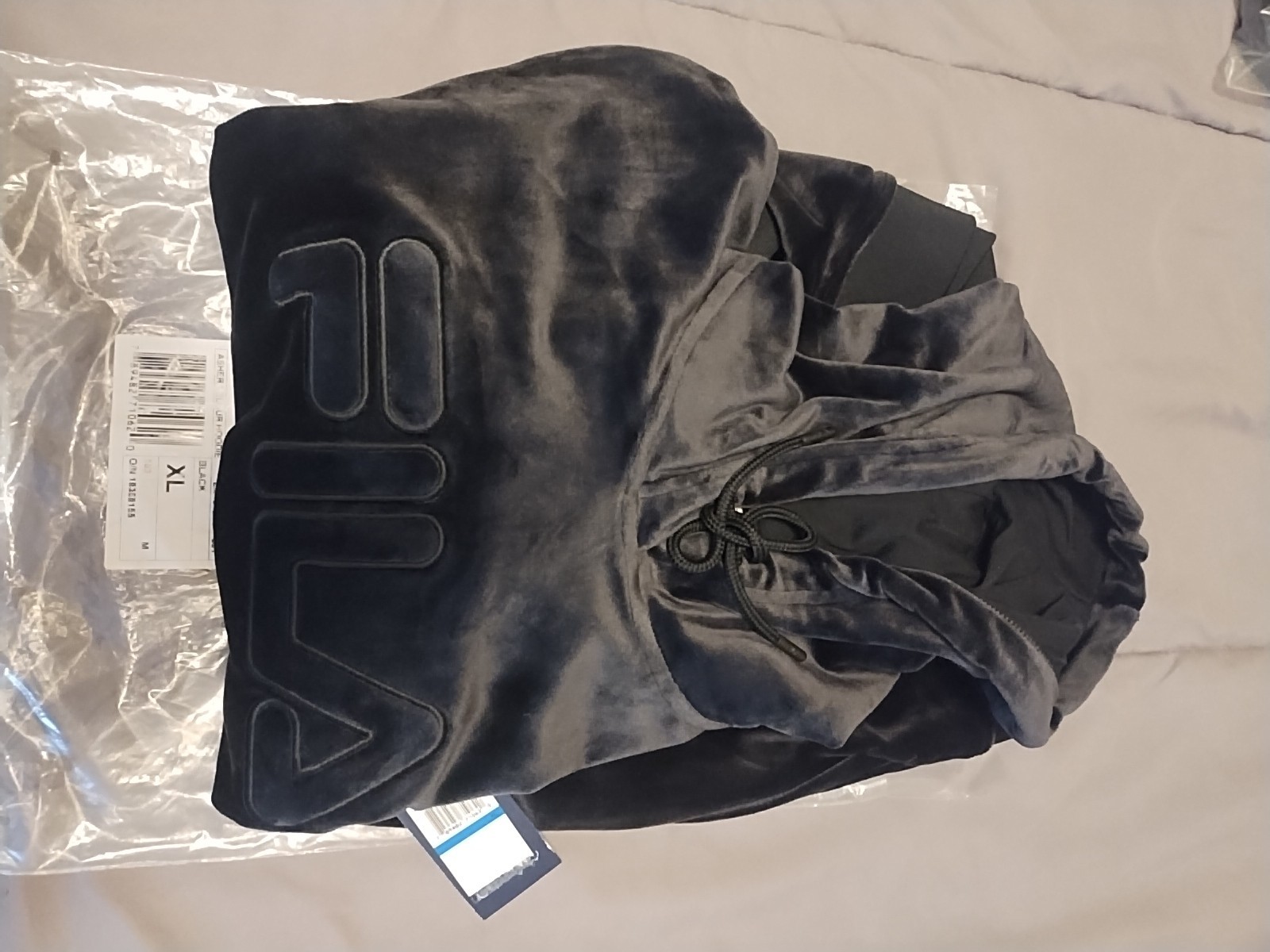 Giacca da pista leggera Fila Asher Velour nera con cappuccio taglia XL