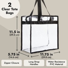 2 Pack Stadium Approved Clear Tote Bags with Handles for Beach Concert, 12x6x12