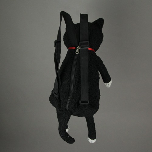 Cute Furry Plush Black Cat Mini Backpack Stuffed Animal Shoulder Fashion Bag - Picture 3 of 4