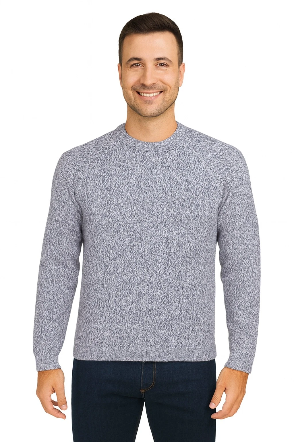 MEN HANDMADE ANDEAN ALPACA SOLID LIGHT GRAY SWEATER SZ M