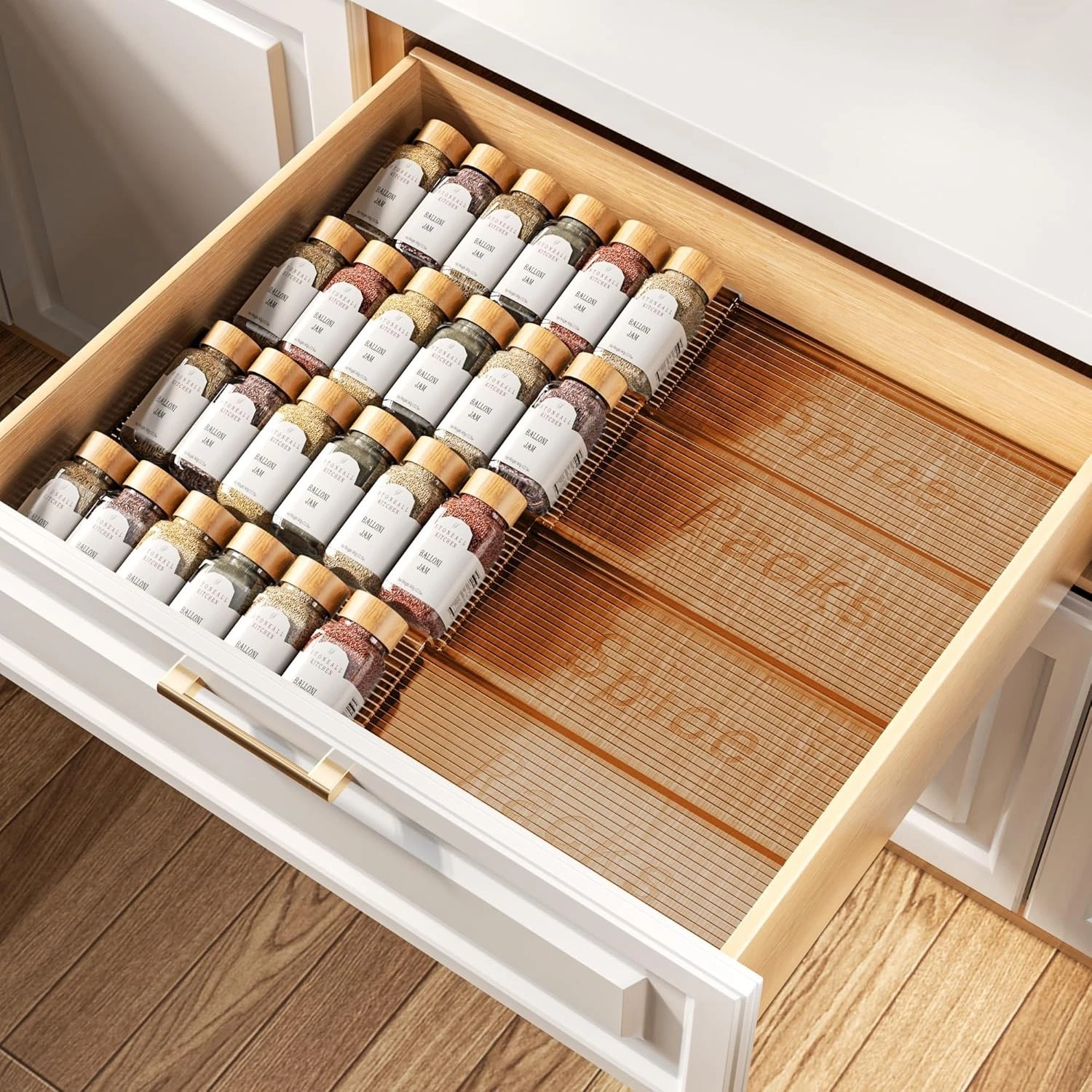 Spice Drawer Organizer 4 Tier- 4 Pack Amber Acrylic Drawer Seasoning Organizer