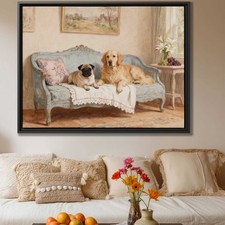 Living Room Decor Vintage Dog Oil Painting Canvas Print Pug Golden Retriever Art