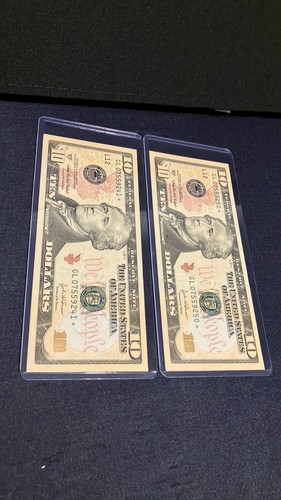 Two - $10 Ten Dollar Star Notes- 2004 A -FW - L series Uncirculated Gem!!! - Picture 2 of 3