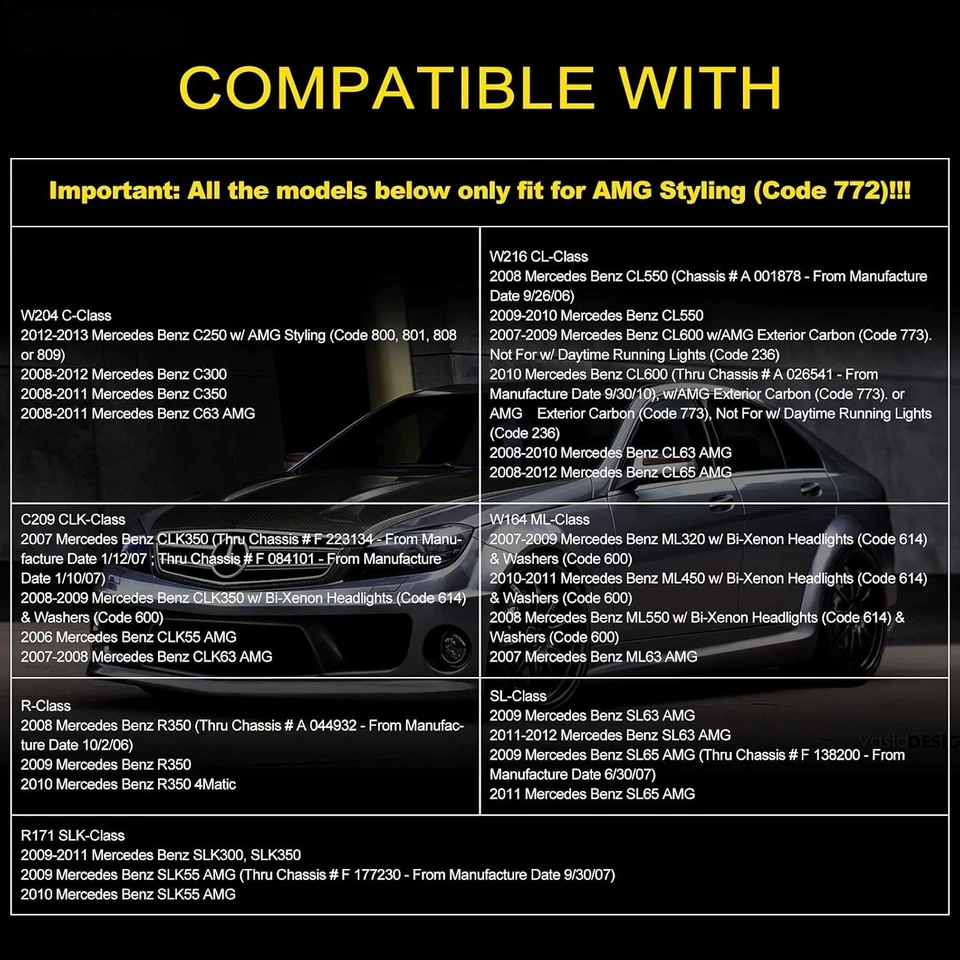 For Mercedes-Benz W164 W204 C300 CL550 Pair Front Bumper Fog Lamps w/ bulbs - Image 2 of 2