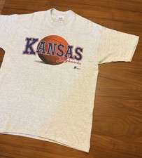 Vintage 90s Single Stitch Kansas Jayhawks Basketball T-Shirt Mens L/XL USA Made