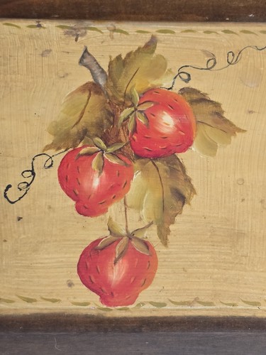 VTG Wooden Recipe Card Box Hand Painted Primitive Rustic Bunch of Strawberries - Picture 12 of 15