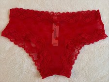 Victoria's Secret Panties Cheeky Panty Tease Mesh Lace Red Bows Ribbons Small