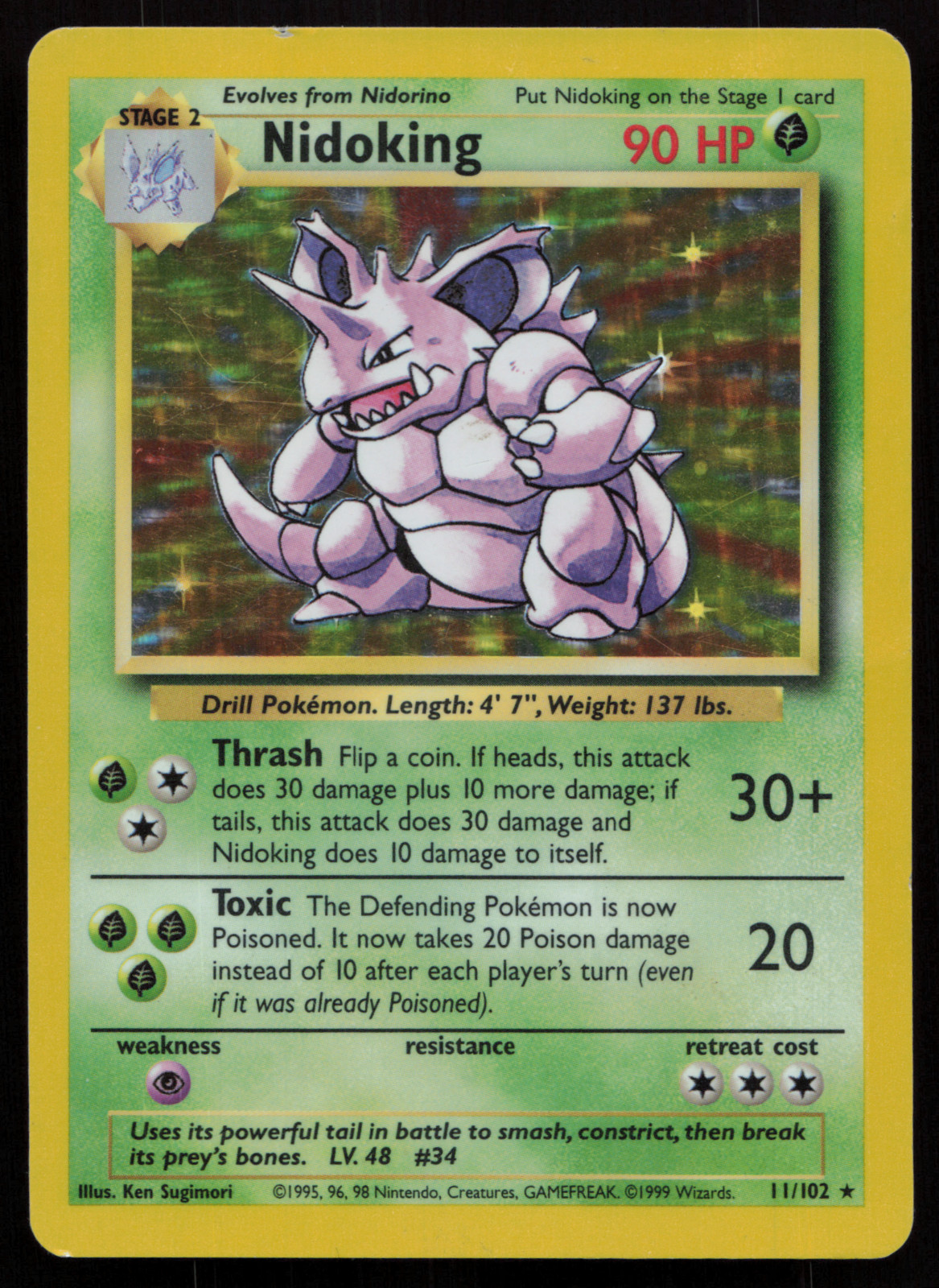 Nidoking 11/102 Holo Rare, Base Set Edition Pokemon Card 1999 WOTC MP**