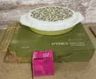 Vtg Pyrex Ware Olive Verde Oval Divided Casserole Dish Lid & Box 1.5 Qt 963 16