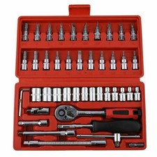 1/4" Drive 46PCS Metric Socket Set with Ratchet Torx Wrench Case Repair Tool Kit