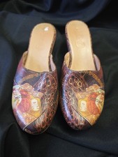ICON Art Print Leather Wood Clogs Mules Women  s 6.5 Klimt Style Y2K