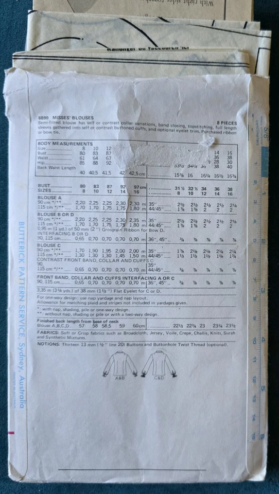1970s Blouse Ruffle Big Collar Puff Sleeve Cuff Butterick 6899 Sewing Pattern - Image 3 of 3