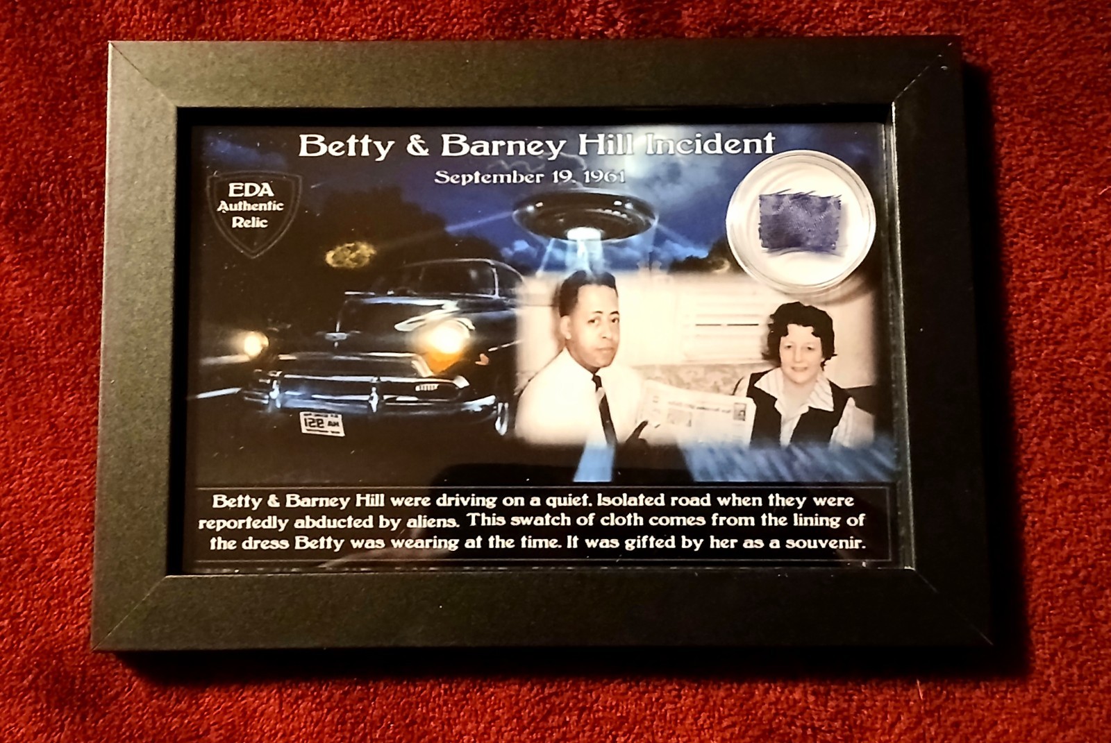 Betty Hills Abduction Dress Swatch Relic Betty And Barney Hill Relic With COA