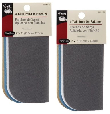 Lot of 2 ~Dritz Iron-On 5'' x 5'' Twill Patches 4 per Pkg 8 total Light Assortment