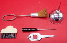 Vintage Sewing Machine Items Chrome Thumb Pump Oiler Monarch Screwdriver Brush