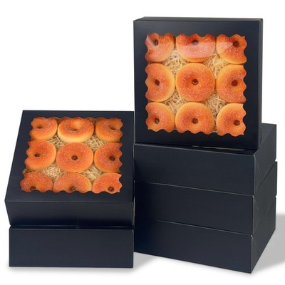 12 Pack Black Pie Boxes With Window 9x9x2.5 Inch Cookie Donut Bakery AutoPop