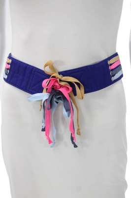 Marc Jacobs Womens Leather Lace Up Belt Blue Multi Colored Size One Size
