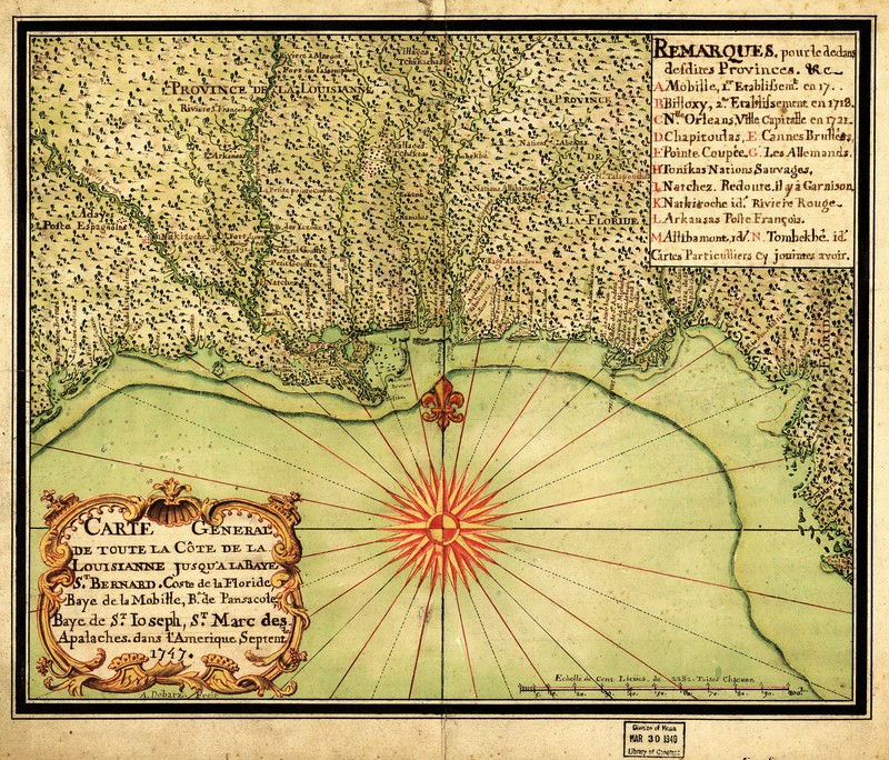 1747 Map Gulf Coast Louisiana to Florida Wall Art Print Genealogy 11x13 Poster
