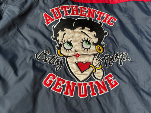 Betty Boop Authentic Genuine Gray Windbreaker Women Jacket L 10" logo Full Zip - Picture 8 of 10
