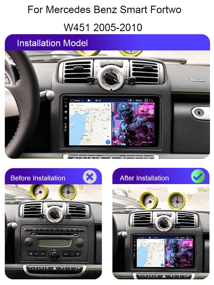 32GB Autoradio Android 13 per Mercedes Benz Smart Fortwo W451 CarPlay GPS DAB+ - Immagine 3 di 4