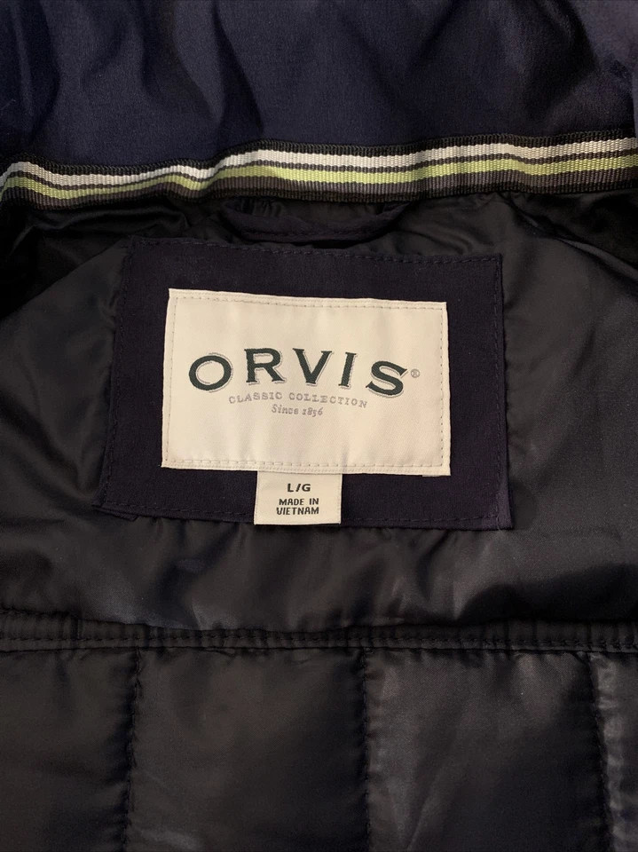 Orvis Puffer Vest Thick Black Blue Zipper Pockets Lined Size Large Mens Winter - Image 3 of 4