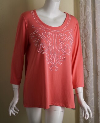 NWT Laura Ashley L Peach Pink PEARL Beaded Moroccan Sunset Victorian Blouse Top