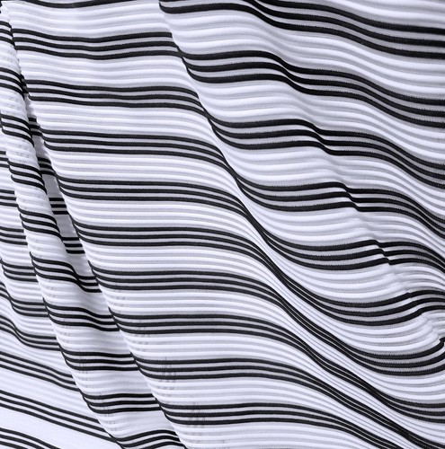 Black and White Raised Rib Stripe 2-Way Stretch Mesh Fabric - Picture 9 of 10