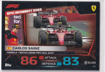 Topps F1 Turbo Attax 2023 Formel 1 Karte Nr. 157 Epic Moment 2022 Carlos Sainz