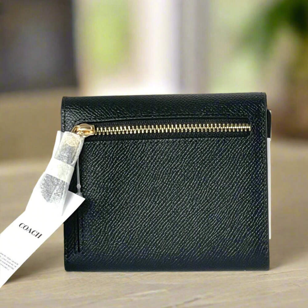 Coach Wyn Small Wallet Womens Black Leather Trifold Billfold