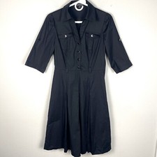 Tahari Shirt Dress Size 2 Black Button Up Career Workwear Classic