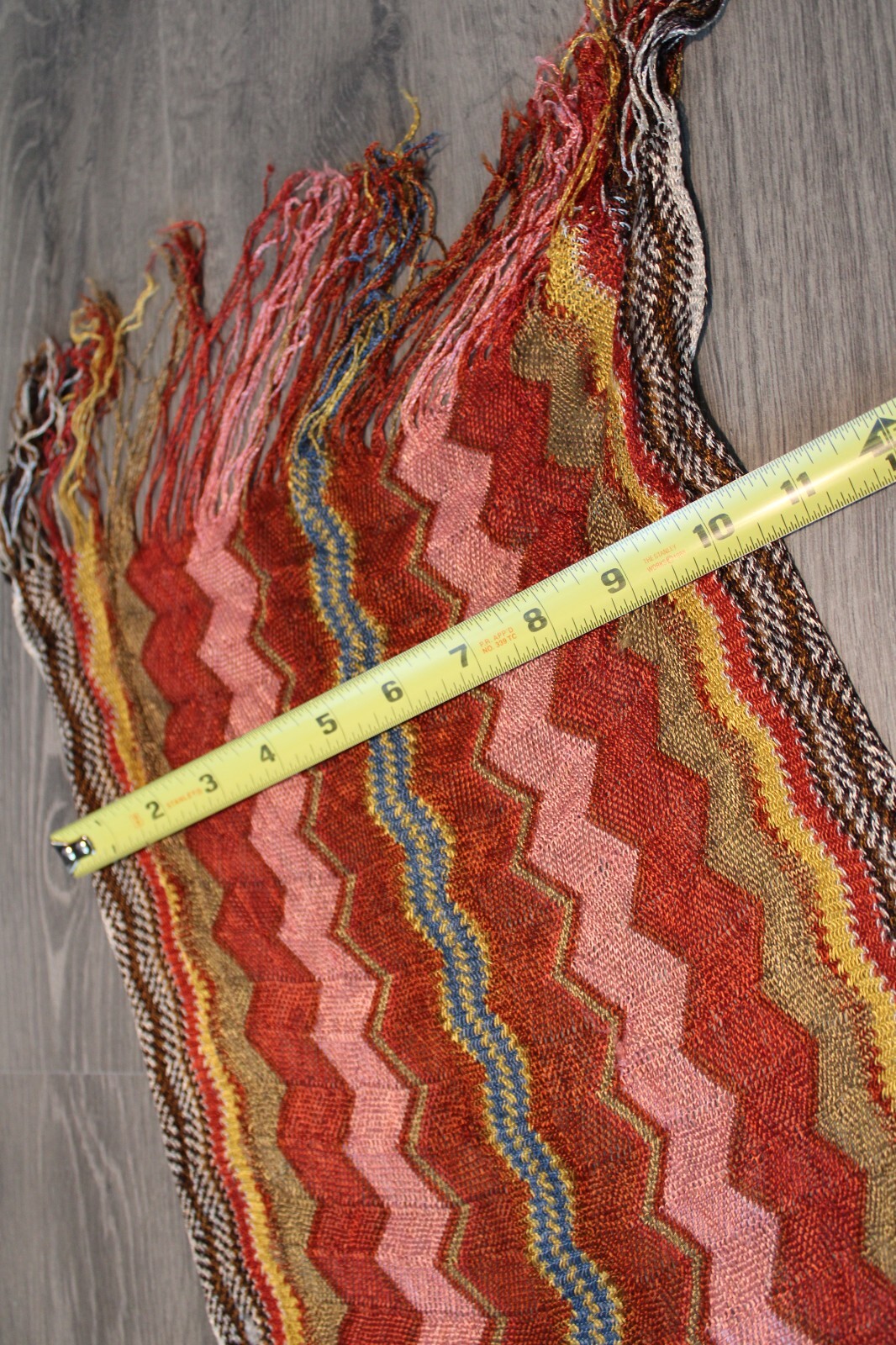 Lightweight Rectangle Scarf Peach Rust ZigZag Str… - image 8