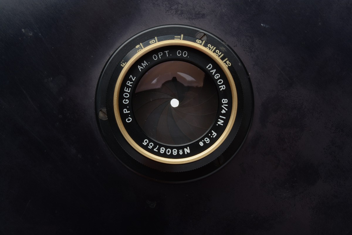 C. P. Goerz Dagor 8.25in f6.8 Gold Rim Barrel Lens on 7 C. P. Goerz Dagor 8.25in f6.8 Gold Rim Barrel Lens on 7