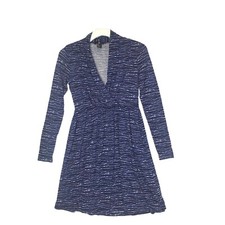 H&M Womens Modest Minimalist Surplice Dress S Blue Abstract Long Sleeve VNeck